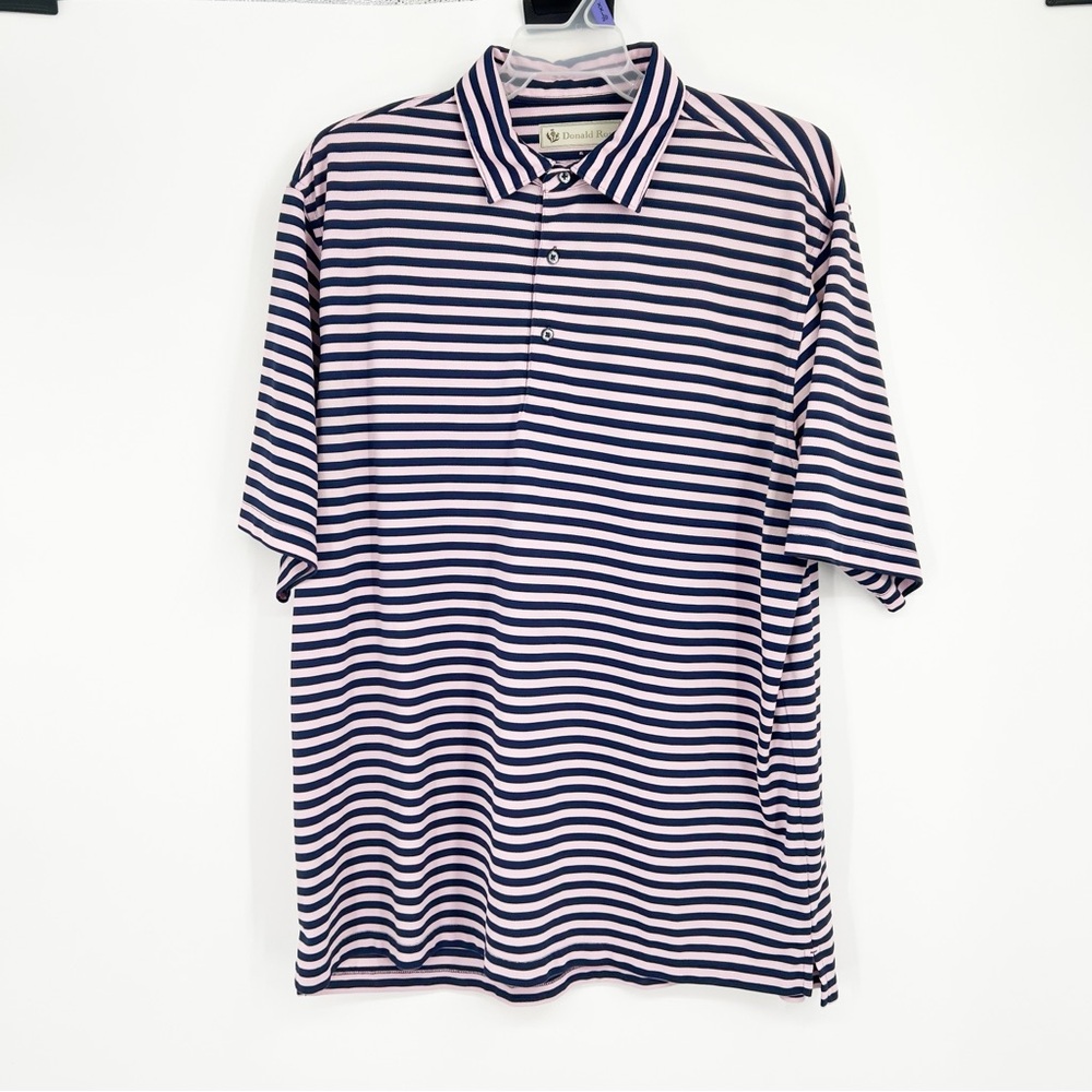 Donald Ross Men’s Pink & Navy Striped‎ Short Sleeve Golf Polo Size XL